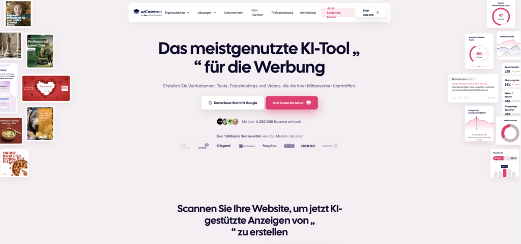 Screenshot der Benutzeroberfläche von Adcreative.